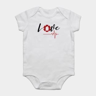 Love Nursing black text design with red Nurse star, silhouette and heartbeat Baby Bodysuit